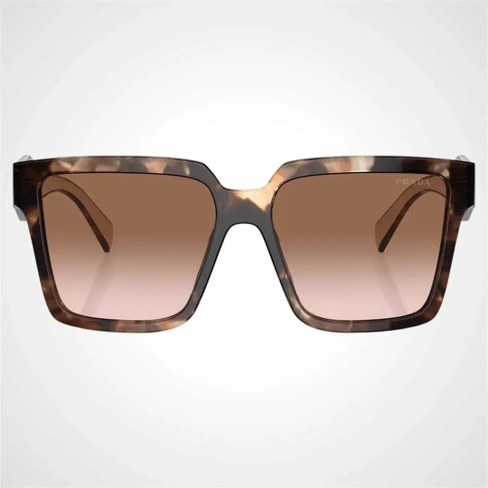 New PRADA Sunglasses Brown Tortoise Beige Gold Symbole Logo 56mm Square Prada